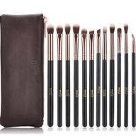 msq eyeshadow brushes 12pcs eye make up brush set with pu leather pouch - soft synthetic hairs for eyeshadow, eyebrow, eyeliner, blending - rose gold signature collection logo