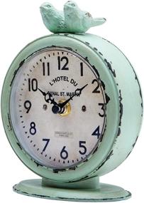 img 2 attached to 🕊️ NIKKY HOME Vintage Desk Clock, Shabby Chic Pewter Round Quartz Table Clock with 2 Birds, 4.75 x 2.5 x 6.12 inches, Light Green