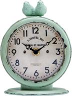 🕊️ nikky home vintage desk clock, shabby chic pewter round quartz table clock with 2 birds, 4.75 x 2.5 x 6.12 inches, light green logo