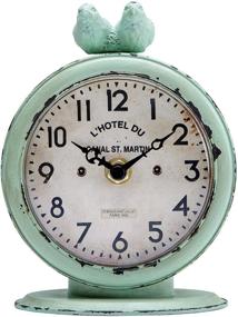 img 4 attached to 🕊️ NIKKY HOME Vintage Desk Clock, Shabby Chic Pewter Round Quartz Table Clock with 2 Birds, 4.75 x 2.5 x 6.12 inches, Light Green