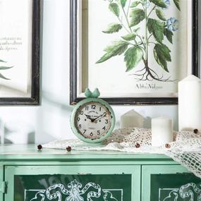 img 3 attached to 🕊️ NIKKY HOME Vintage Desk Clock, Shabby Chic Pewter Round Quartz Table Clock with 2 Birds, 4.75 x 2.5 x 6.12 inches, Light Green