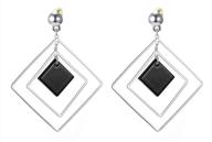 sterling silver square hoop earrings: stylish dangle earrings with citrine, emerald, and black stones - hypoallergenic valentine's day gift for women and teen girls with sensitive ears logo