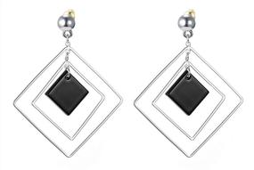 img 4 attached to Sterling Silver Square Hoop Earrings: Stylish Dangle Earrings with Citrine, Emerald, and Black Stones - Hypoallergenic Valentine's Day Gift for Women and Teen Girls with Sensitive Ears