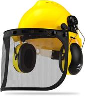 👷 neiko 53880a forestry safety helmet with earmuffs - hi visibility yellow - face shield protection - steel mesh and clear face shields - heavy duty construction hard hat - adjustable size logo