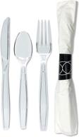 🍴 40-piece wrapped plastic cutlery set with napkin - extra heavy duty knife fork spoon napkin sets - individually wrapped kits - clear - ideal for weddings, catering events, & big parties logo