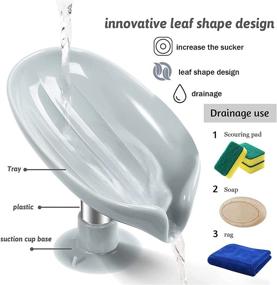 img 2 attached to 🍃 Leaf Shape Self Draining Soap Holder with Suction Cup - Easy Clean Soap Dish for Shower, Bathroom, and Kitchen Sink - 2 PCS Bar Soap Holder in Grey + Green