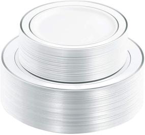 img 4 attached to 102-Piece Silver Plastic Plates, White Disposable Plates, China-like Design Silver Plates, Includes: 51 Dinner Plates (10.25 Inch) and 51 Salad/Dessert Plates (7.5 Inch)
