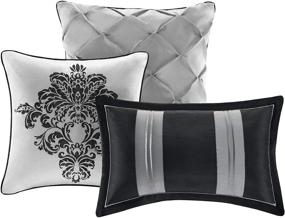 img 2 attached to Madison Park Bella Comforter Set: Stylish Damask Design for Cozy Bedding - Queen Size, Black - Includes Bedskirt, Shams, and Decorative Pillows, All-Season 7 Piece Set