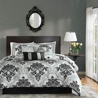 madison park bella comforter set: stylish damask design for cozy bedding - queen size, black - includes bedskirt, shams, and decorative pillows, all-season 7 piece set logo