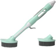 allandair soap dispensing dish brush - kitchen scrub brush for pans, pots, and sink with 1 handle and 2 brush heads in emerald green logo