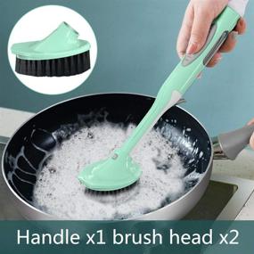 img 3 attached to Allandair Soap Dispensing Dish Brush - Kitchen Scrub Brush for Pans, Pots, and Sink with 1 Handle and 2 Brush Heads in Emerald Green