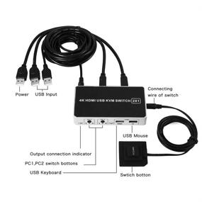 img 2 attached to HDMI KVM Switch with 2 Port USB, 4K 🔀 30Hz - Supports Keyboard Mouse Switching for Linux, Windows, Mac, PS4