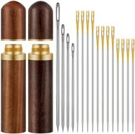 🧵 convenient set of 24 self threading needles and large-eye hand sewing needles with wooden needle case: perfect for storing handmade sewing embroidery needle accessories logo