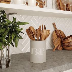 img 3 attached to 🍽️ Rustic Farmhouse Ceramic Utensil Crock Holder for Kitchen Counter - Organize Cooking Utensils and Spatulas in Style!