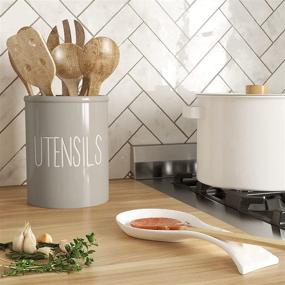 img 2 attached to 🍽️ Rustic Farmhouse Ceramic Utensil Crock Holder for Kitchen Counter - Organize Cooking Utensils and Spatulas in Style!