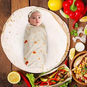 img 2 attached to 🌯👶 Безопасная пеленка-буррито для малышей: покрывало-тарталетка с шапочкой - супермягкое и идеальный подарок на детский праздник (Круглое, Желтый, 35 дюймов)