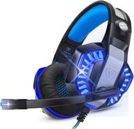 🎮 envel gaming headset for ps4, ps5, xbox one, pc, laptop - over ear noise cancelling headphone with mic, surround sound, led lights - black & blue логотип