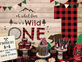 img 3 attached to 🎉 Allenjoy 7x5футовый Lumberjack Wild One фон Чудесный Мальчик Принц 1-ый Первый День Рождения Набор Красный Черный Клетчатый Буффало Детские Вечеринки Украшения Реквизит Для Фотосессии Декорации Душа для Младенца Кексы