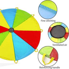 img 3 attached to 🪂 MountRhino Kids Parachute: 6ft Play Parachute with 9 Handles - Multicolored Outdoor Indoor Games Exercise Toy for Children