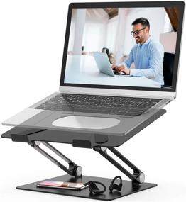 img 4 attached to 🔥 Adjustable Aluminum Laptop Stand with Heat-Vent for MacBook, Dell, HP & More - Ergonomic Multi-Angle Notebook Stand, Portable & Compatible with 10-17" Laptops (Black)
