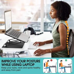 img 1 attached to 🔥 Adjustable Aluminum Laptop Stand with Heat-Vent for MacBook, Dell, HP & More - Ergonomic Multi-Angle Notebook Stand, Portable & Compatible with 10-17" Laptops (Black)