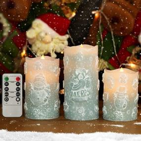 img 4 attached to 🕯️ Ceyunsal Christmas Flameless Candles Set of 3 - Blue H4x5x6in - Remote Controlled Battery Operated Xmas Pillar Candles for Holiday Home Decor