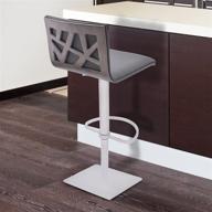 gray faux leather and brushed stainless steel finish armen living crystal swivel adjustable barstool logo