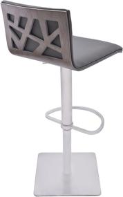 img 2 attached to Gray Faux Leather and Brushed Stainless Steel Finish Armen Living Crystal Swivel Adjustable Barstool