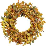 fall leaves berry decorative wreath – 20-inch artificial autumn leaf yellow berry wreath for festival celebrations, front door, indoor/outdoor walls, home party decorations логотип