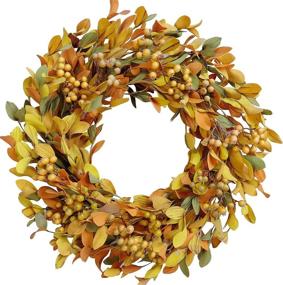 img 4 attached to Fall Leaves Berry Decorative Wreath – 20-inch Artificial Autumn Leaf Yellow Berry Wreath for Festival Celebrations, Front Door, Indoor/Outdoor Walls, Home Party Decorations