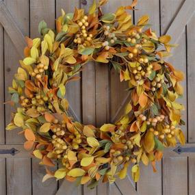 img 2 attached to Fall Leaves Berry Decorative Wreath – 20-inch Artificial Autumn Leaf Yellow Berry Wreath for Festival Celebrations, Front Door, Indoor/Outdoor Walls, Home Party Decorations