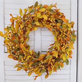 img 1 attached to Fall Leaves Berry Decorative Wreath – 20-inch Artificial Autumn Leaf Yellow Berry Wreath for Festival Celebrations, Front Door, Indoor/Outdoor Walls, Home Party Decorations