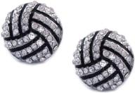 💎 sparkling style: kenz laurenz volleyball earrings studs - crystal rhinestone post silver bling for glamorous athletes logo