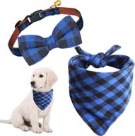 🐶 kudes 2-pack small dog collar breakaway with bell and bandana set, adjustable plaid bowtie and triangle scarf bibs kerchief - ideal for puppies logo