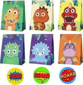 img 3 attached to 🦕 DragonflyDreams Dinosaur Party Favor Bags - 24 Packs with 30 Stickers | Dino Themed Goodie Candy Treat Bags for Kids Birthday & Baby Shower Supplies