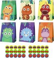 🦕 dragonflydreams dinosaur party favor bags - 24 packs with 30 stickers | dino themed goodie candy treat bags for kids birthday & baby shower supplies логотип