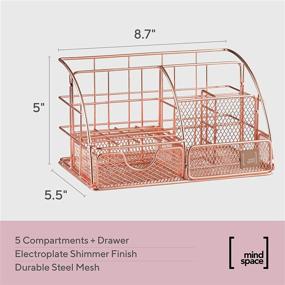 img 2 attached to Rose Gold Desk Accessories: Desk Organizer & Office Decor for Women, Office Supplies Pen Holder, Inclusive of Paper & Binder Clips - 5 Compartment + Drawer Features, The Wire Collection