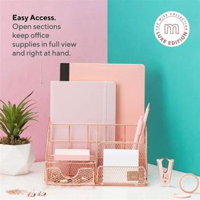 img 3 attached to Rose Gold Desk Accessories: Desk Organizer & Office Decor for Women, Office Supplies Pen Holder, Inclusive of Paper & Binder Clips - 5 Compartment + Drawer Features, The Wire Collection