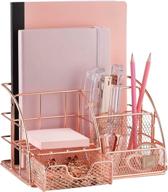 rose gold desk accessories: desk organizer & office decor for women, office supplies pen holder, inclusive of paper & binder clips - 5 compartment + drawer features, the wire collection логотип