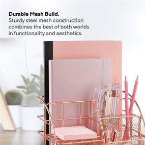 img 1 attached to Rose Gold Desk Accessories: Desk Organizer & Office Decor for Women, Office Supplies Pen Holder, Inclusive of Paper & Binder Clips - 5 Compartment + Drawer Features, The Wire Collection