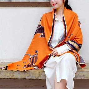 img 1 attached to EXTRA Scarfs for Women - Pashmina Silky Shawl Wrap 🧣 Perfect for Evening Dressing, Horse Scarf Blanket, Open Front Poncho Cape