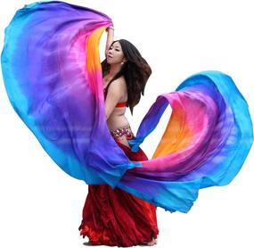 img 4 attached to 🧜 Luxurious Winged Sirenny 8mm Circular Belly Dance Silk Shawl - Double Veil Scarves