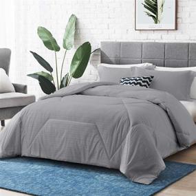img 4 attached to 🛌 Hansleep Comforter Set - Embossed Bedding Set Ultra Soft & Breathable with Down Alternative Duvet Insert and Pillow Sham, Machine Washable - Grey, Full/Queen Size 90x90”