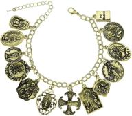 rechicgu catholic religious church medals cross chain cuff bracelet: a bangle charm for inspirational bible jesus saints prayer logo