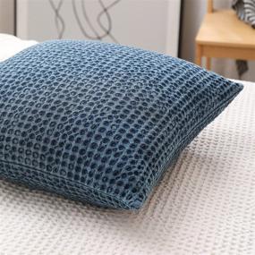 img 1 attached to 🔵 Navy Blue Cocoploceus Waffle Weave Euro Shams - Set of 2 Decorative Cotton Square Pillowcase Covers 26"x26" for Couch Sofa Bedroom Car - Large Soft Comfort