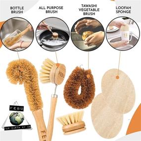 img 3 attached to 🌿 FEBU Zero Waste Bamboo Dish Brush Set: 6 Piece Bottle Brush, Tawashi Vegetable Scrubber, Dishwashing Scrub Brush Kit with Handle and Loofah Sponge - Odor-Free, Compostable Sponges