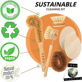 img 1 attached to 🌿 FEBU Zero Waste Bamboo Dish Brush Set: 6 Piece Bottle Brush, Tawashi Vegetable Scrubber, Dishwashing Scrub Brush Kit with Handle and Loofah Sponge - Odor-Free, Compostable Sponges