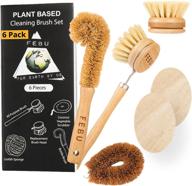 🌿 febu zero waste bamboo dish brush set: 6 piece bottle brush, tawashi vegetable scrubber, dishwashing scrub brush kit with handle and loofah sponge - odor-free, compostable sponges logo