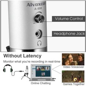 img 3 attached to Alvoxcon USB Microphone with Headphone Monitor Jack – Ideal for Mac & Windows PC, Laptop, Podcasting, Studio Recording, Streaming, Twitch, Voiceover, PS4 Gaming, YouTube Video – Includes Desktop Stand