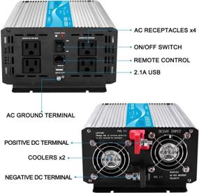 img 2 attached to ⚡️ 1000W Чистый синусоидальный преобразователь питания, 24V в 110V с 4 розетками переменного тока, портом USB 2.1A, пультом дистанционного управления - Идеально подходит для автодомов, грузовиков, лодок и экстренных ситуаций.